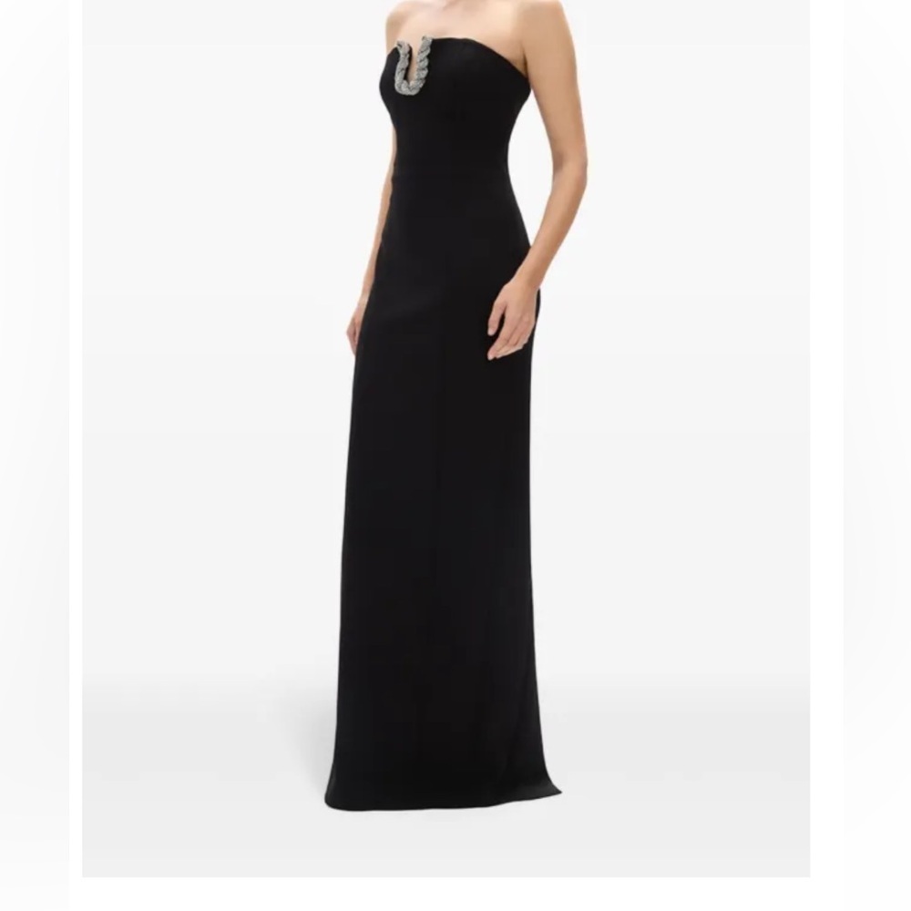 Rachel Gilbert Atticus Crystal Strapless Column Gown | Black | Size 6